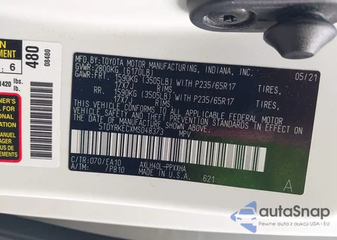 2021 Toyota Sienna Xle from USA, damaged, VIN 5TDYRKECXMS048373